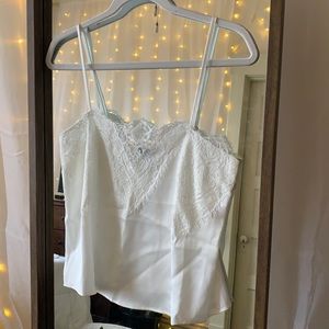 small white silk tank with lace detail